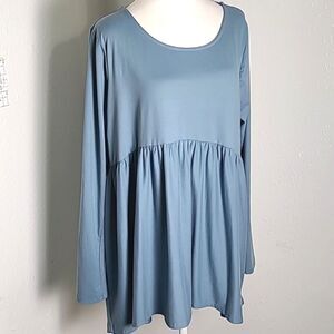 Zenana Babydoll Empire Top, High-Low Hem, Baby Blue, Size 1X